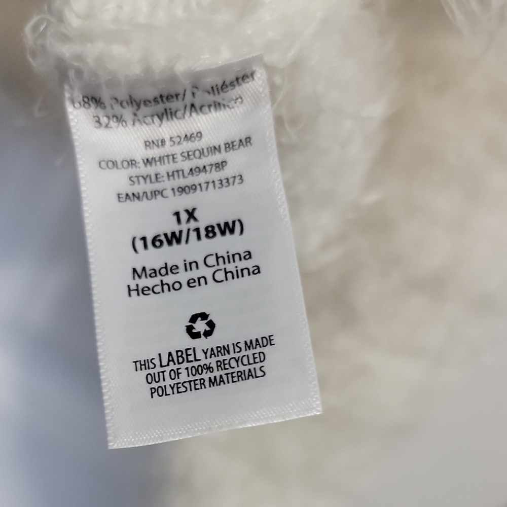 Holiday Time White Bear Sweater with Holly Accent - Picture 5 of 6